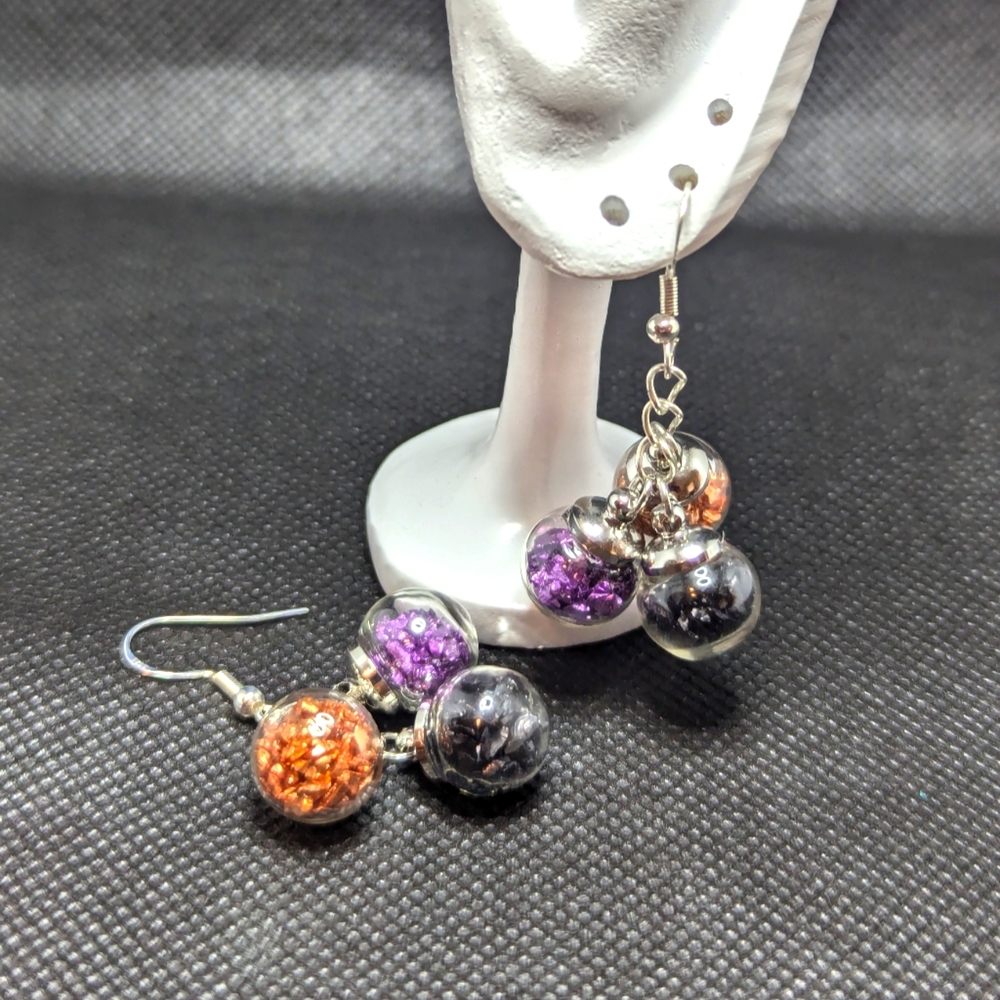 Halloween Glitter Ball Cluster Earrings - Picture 2 of 2